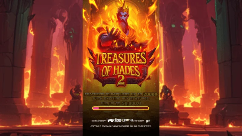 Treasures of Hades 2 — početni ekran slota Rectangle Games u mitološkom okruženju podzemnog svijeta