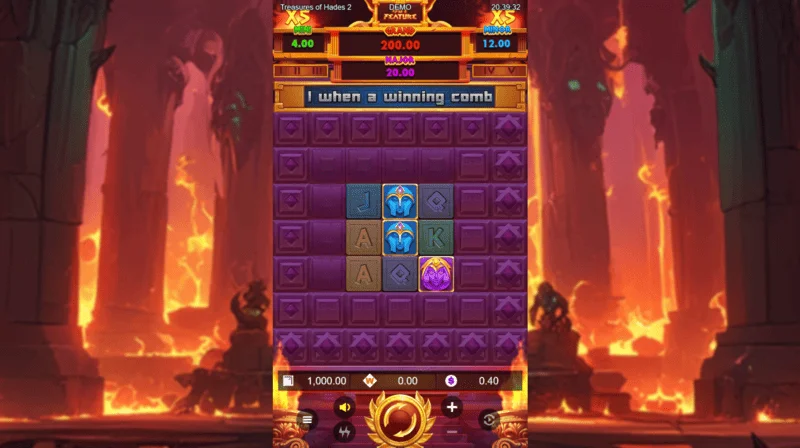 Treasures of Hades 2 — glavni ekran igre slota sa valjcima 3×3 i 20 betways od Rectangle Games